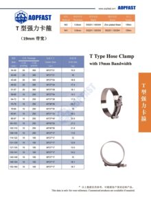 T Type Hose Clamp with 19mm Bandwidth hose clip