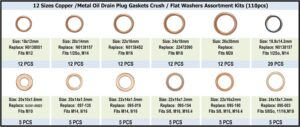 110Pcs 12 Sizes Copper Master Oil Drain Plug Gasket Assortment Kits Replace N0138051, N0138157, N0138452, 097-135, 095-019, 11137546275